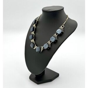 Vintage Coro Thermoset Necklace Blue Gray Leaf Choker Gold Tone Mid Century